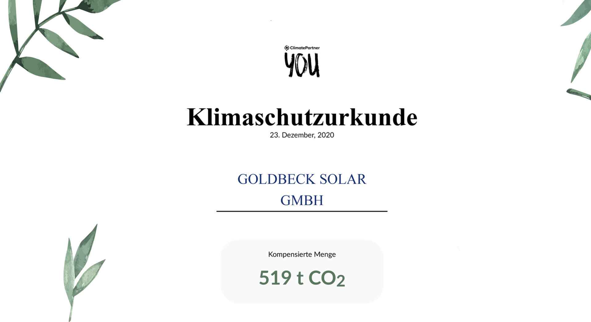 Ausschnitt der Klimaschutzurkunde der ClimatePartner Foundation gGmbH