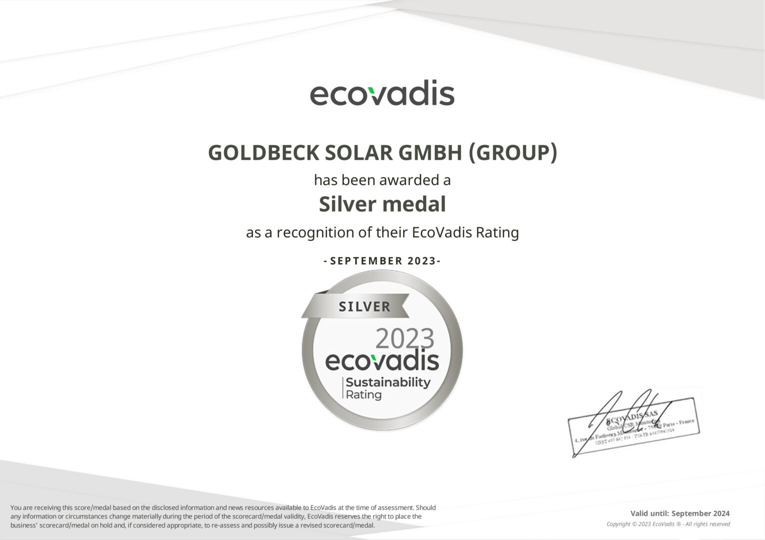 Ecovadis Silver branded