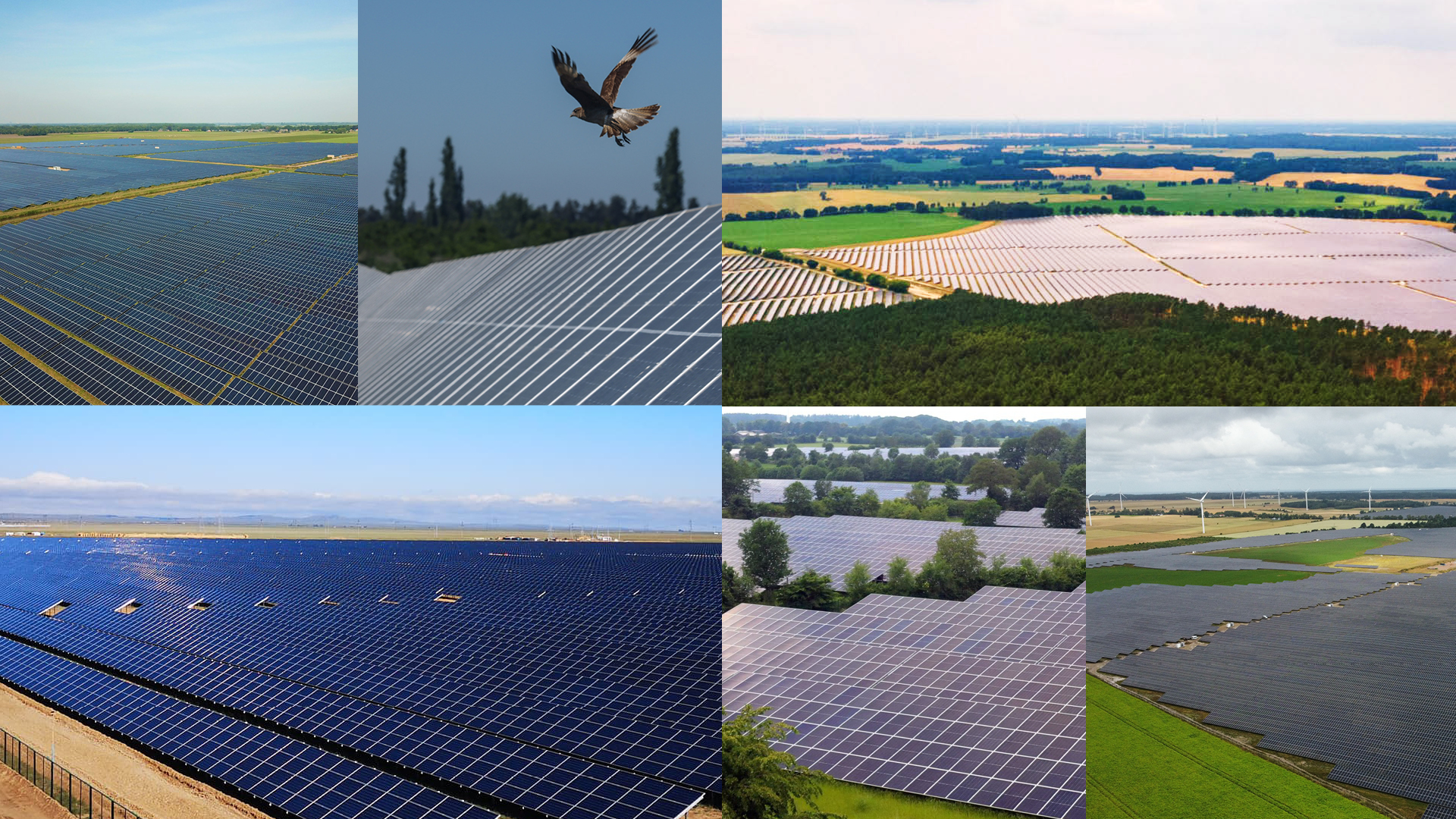 Collage mehrerer Solarprojekte für unsere GOLDBECK SOLAR-Kunden